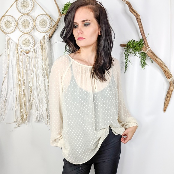 J. Crew Tops - J.Crew cream swiss dotted keyhole top blouse 0377